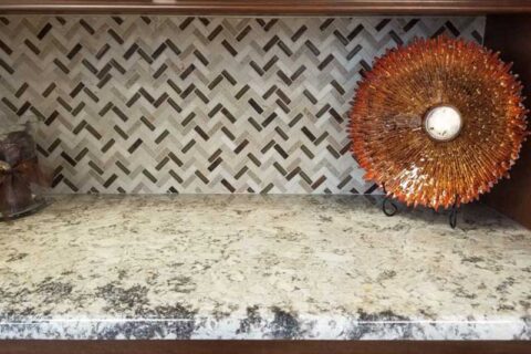 A prop plate kitchen counter top