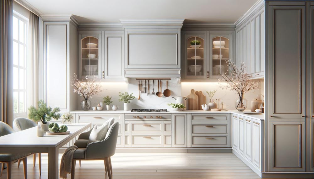 A spacious kitchen with a dinning table