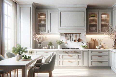 A spacious kitchen with a dinning table