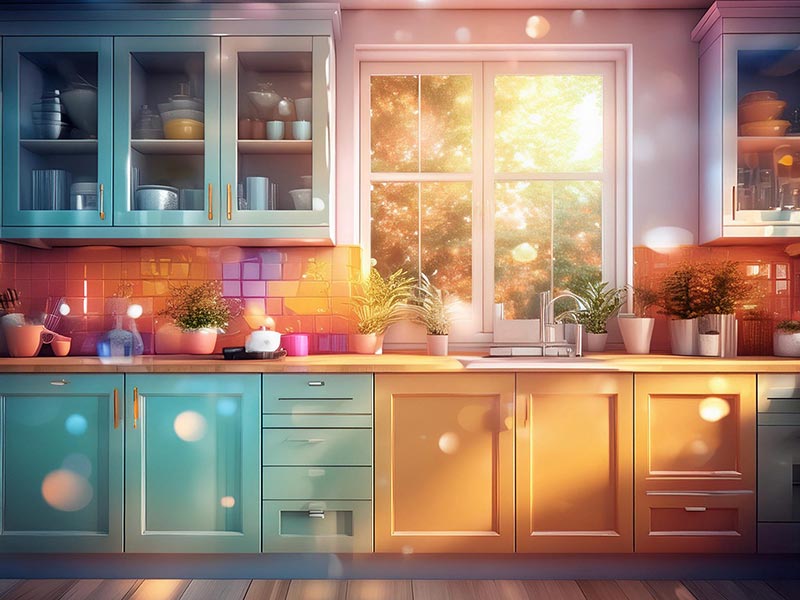 A kitchen cabinet with color