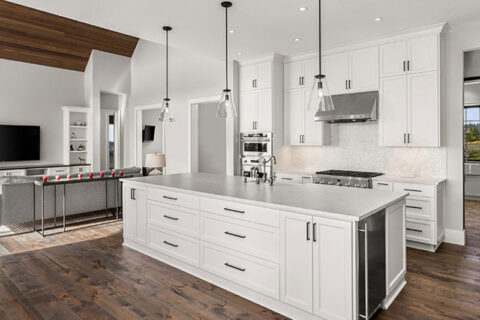 modern white cabinets in open kitchen