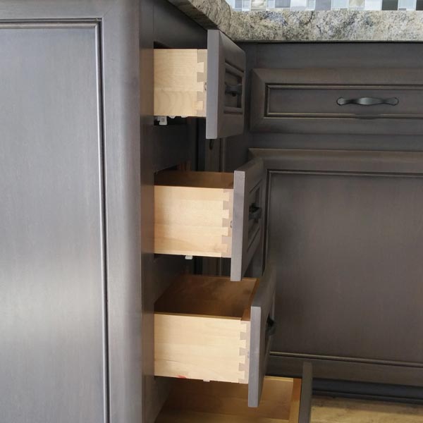 open cabinet drawers with dovetaill joints